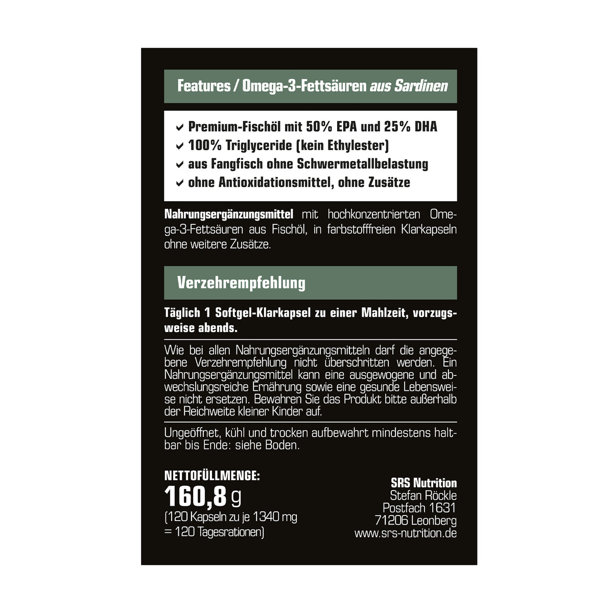SRS Omega 3 120 Kapseln Etikett rechts
