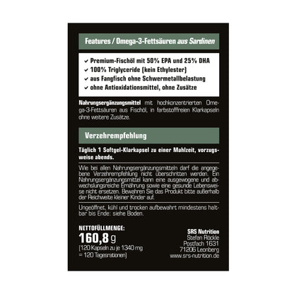 SRS Omega 3 120 Kapseln Etikett rechts