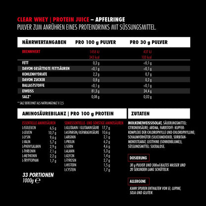 BIG ZONE Clear Whey Protein Juice - 1000 g Apfelringe