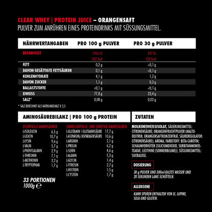 BIG ZONE Clear Whey Protein Juice - 1000 g Orangensaft